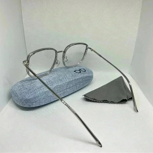 Clear and Silver Tone Frame Blue Light Blocking Optical Glasses with Hard Case - Picture 3 of 4